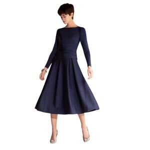 NWT The Fold Indigo Blue Knitted Camelot Dress Long Sleeve Midi Women's size 16